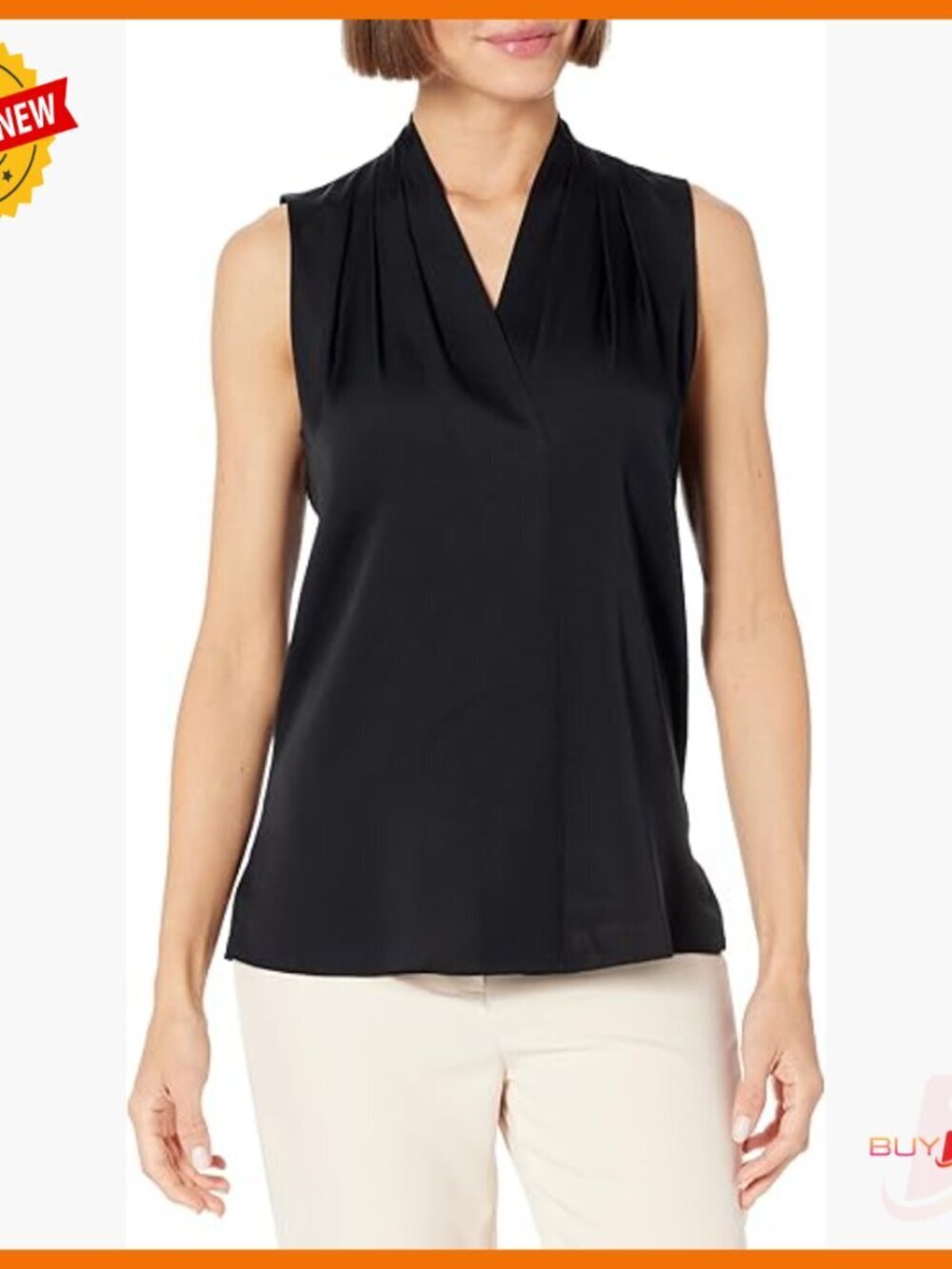 Silk Georgette Sleeveless V-Neck Blouse, Regular Fit, Dry Clean Only